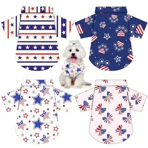 Weewooday 4-pack American flag dog t-shirts