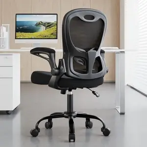 Black Synorla desk chair with adjustable lumbar pillow and flip-up arms