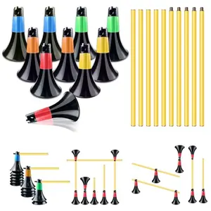 Generic colorful cone and pole obstacle set on soccer field with adjustable poles