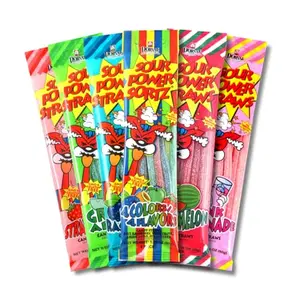 Pack of Sour Power candy straws in various colors
