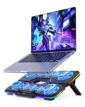 Trullypine laptop cooling pad with 10 RGB fans and phone stand