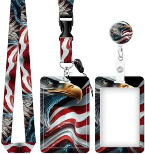 GGMOFSH Cool Eagle American Flag badge holder with breakaway lanyard and carabiner