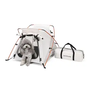 Pawthway white small dog tent set up in backyard