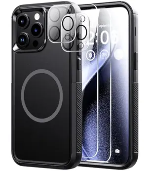Diverbox heavy duty case for iPhone 15 Pro Max with included screen protectors and black anti-slip design