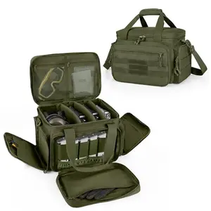 DSLEAF Tactical Gun Range Bag for 4 Handguns in green with MOLLE webbing