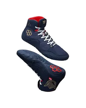 Navy RUDIS JB1 wrestling shoes with lateral mesh and ergonomic tongue