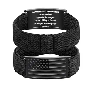 LDOWWGL adjustable stainless steel men's bracelet with American flag and bible verse