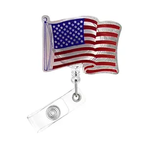 SWEKKE American flag-shaped acrylic badge reel with alligator clip