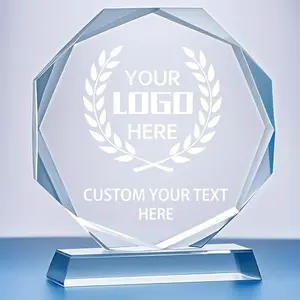 Small customizable crystal trophy award with K9 crystal and octagonal design