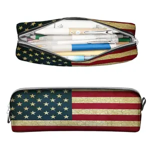 Scribesense American vintage flag pattern PU pencil pouch with zipper