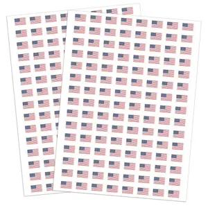 Sheet of mini American flag and star stickers in red, white, and blue.