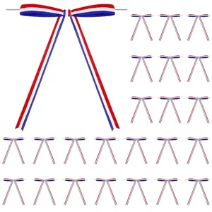 Riceshoot budget-friendly red white and blue striped twist tie bows on a wreath