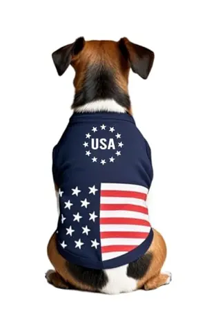 Vovamo red white and woof dog shirt on a beagle