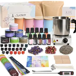 SHOWIN candle making kit with melter, jars, and dried flowers