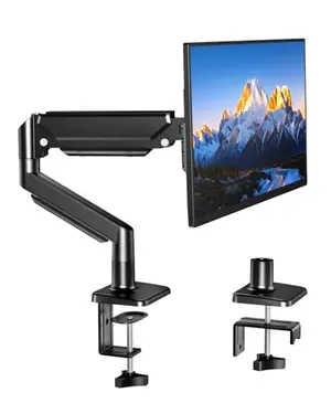 H&C monitor arm with a 27-inch monitor in a minimalist setup
