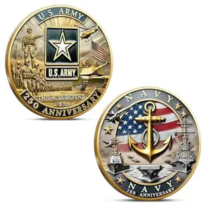 Three commemorative Army Navy 250th anniversary challenge coins with gold-tone finish
