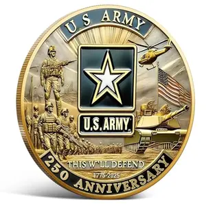 A vintage copper high relief U.S. Army 250th anniversary challenge coin with 1775-2025 design