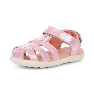 See Kai Run Paley II sandals in pink shine, side view showing dual hook-and-loop straps