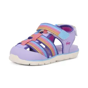 See Kai Run Wilder II sandal in lavender rainbow, front view showing rubber toe cap
