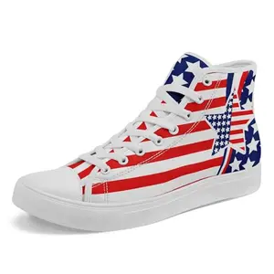Onegam USA flag high top canvas sneakers with bold stars and stripes pattern on a white background