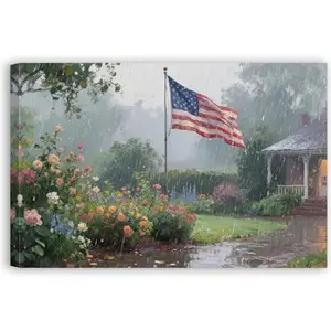 XZARTDIY small American flag canvas with floral and horse accents