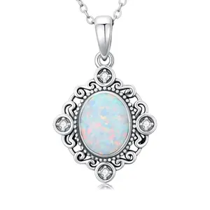 MOTIEL Vintage Opal & Diamond Necklace with oxidized sterling silver filigree