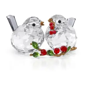 Swarovski Idyllia Bird Couple and Berries crystal figurine with two birds eating red berries