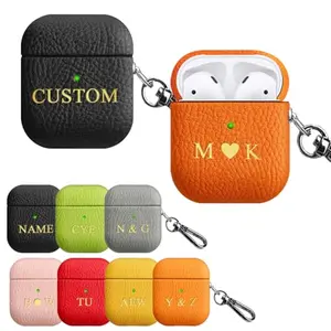 SuSuTiFy vegan leather personalized AirPods case with gold foil initials and keychain