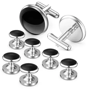 Black and silver cufflinks with tuxedo studs in a Lictin gift box