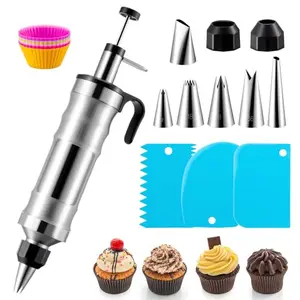 MIKESIER dessert decorating syringe set with stainless steel tips and silicone cupcakes