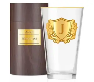 Onebttl personalized pint glass with gold initial design