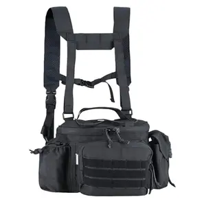 MGFLASHFORCE Tactical Fanny Pack black with Molle webbing and H-suspenders for hiking