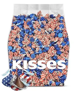 2-pound bag of individually wrapped Hershey's Kisses in red, white, and blue foil