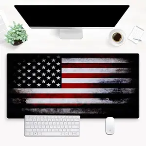 Retro American flag desk mat with double-stitched edges