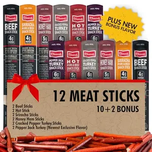 Jerky.com 12-pack meat stick variety pack with sriracha, honey ham, and beef sticks