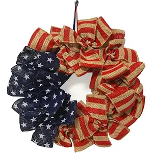 PLOEOUAR 16-inch burlap and grapevine patriotic wreath with vintage flag design