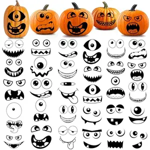 Black vinyl Halloween monster and pumpkin face stickers for windows, walls, and pumpkins
