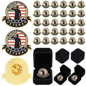 Yaomiao gold-plated veteran lapel pins in velvet box