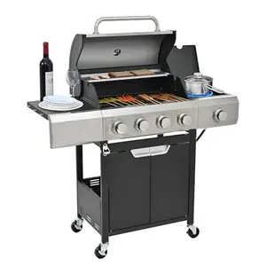 Endark 4-burner stainless steel gas grill with side racks