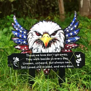 Metal eagle cemetery stake for veterans memorial