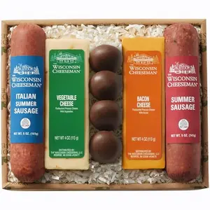 Wisconsin Cheeseman 5-piece delights gift box with sausages, cheeses, and truffles