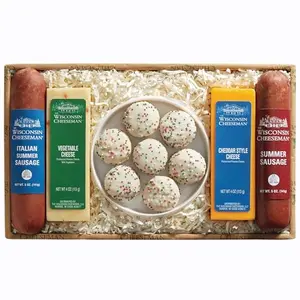 The Wisconsin Cheeseman Five Star Assortment with summer sausage, Italian sausage, cheddar, vegetable cheese and bon bon cookies