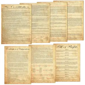 Set of 7 vintage-style posters including Declaration of Independence, Constitution, and Bill of Rights, for classroom wall decor