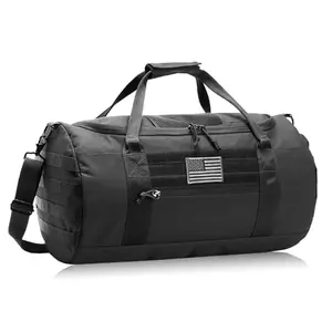 DBTAC tactical duffle bag in black with USA flag patch and molle webbing