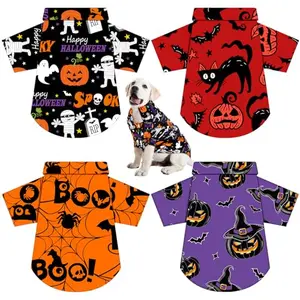 Weewooday 4-pack Halloween dog shirts with pumpkin, ghost, bat, and black cat prints