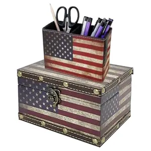 Patriotic desk set with pen holder and wooden keepsake box