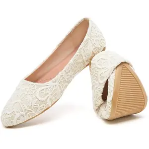 HEAWISH women's beige pointed toe flats with flower embroidery