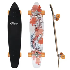 Nattork 44-inch carp graphic longboard on grass.