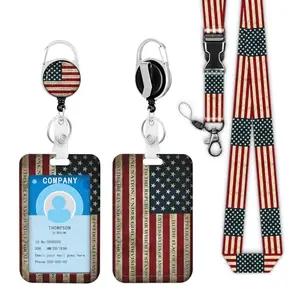 KPKLEWN Pledge of Allegiance American Flag badge holder with lanyard and reel
