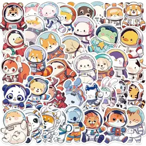 OYALAE colorful space astronaut stickers with cute animal designs on a laptop